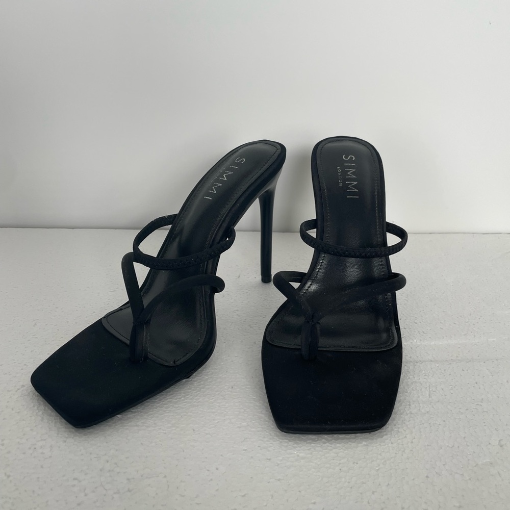 Black Strappy Stiletto Open Toe Sandals